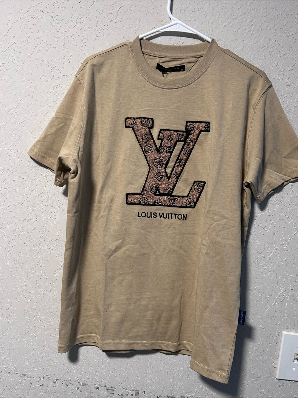 Louis Vuitton Beige Crewneck T-Shirt with Brown LV Patch